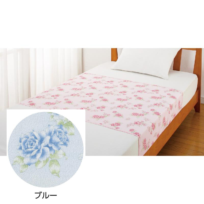 花柄プリント防水シーツ(大) ブルー 145×90cm