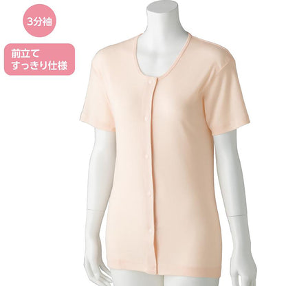 3分袖ホックシャツ(2枚組) ピーチ S/M/L/LL