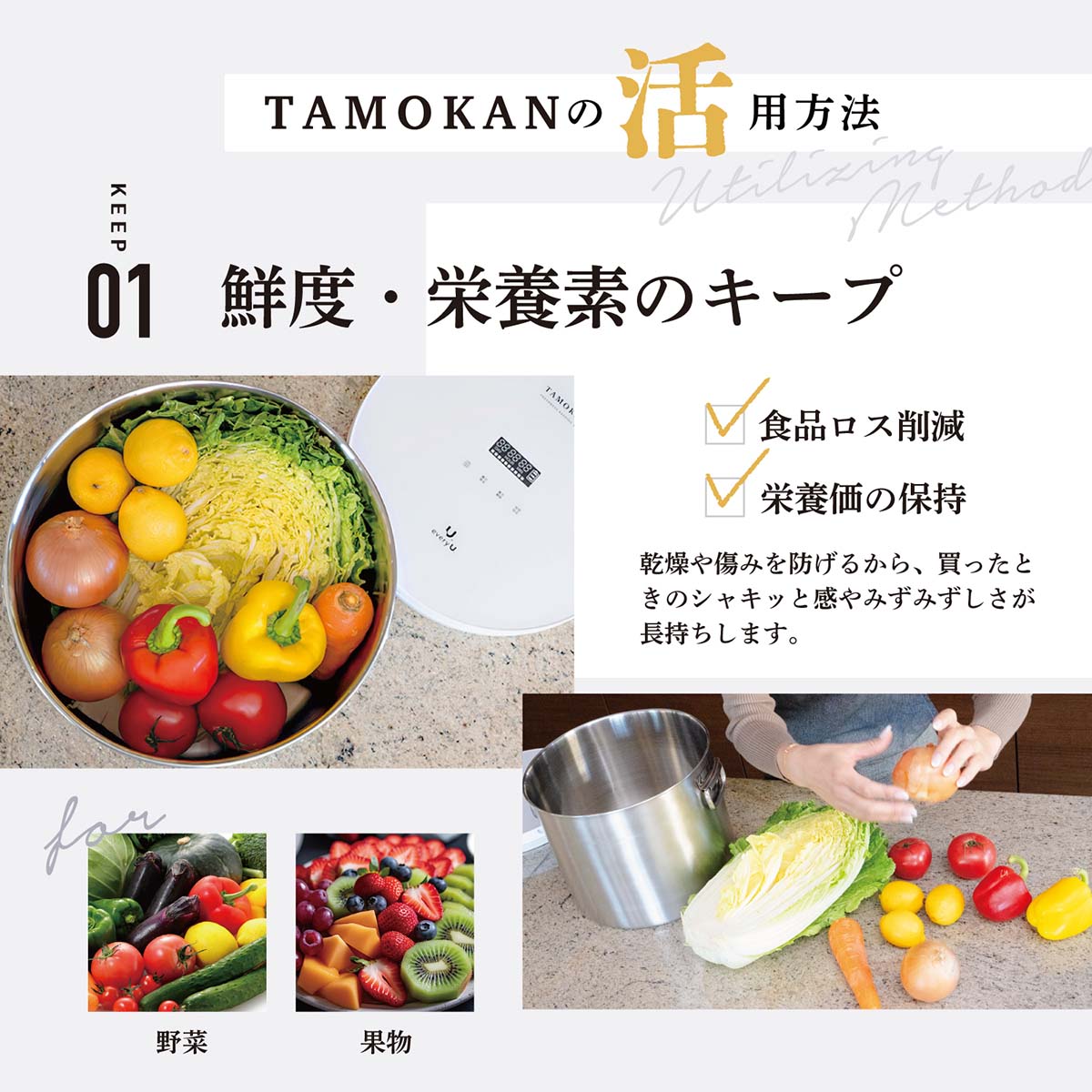 真空保存容器　TAMOKAN　５L　シルバー　取手＆鍋蓋
