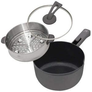 多機能片手電気鍋　２L　蒸し器付き　グレー