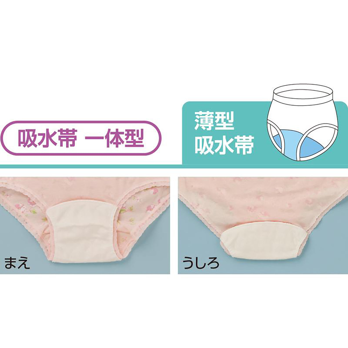 安心快適花柄ショーツ 吸水帯一体型 パープル Ｍ/L/LL