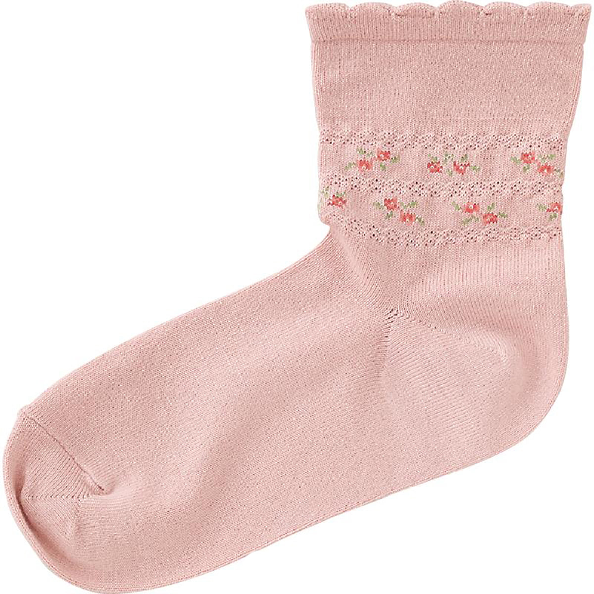 らくらくフィットクルーソックス(花柄) ピンク 22～24cm