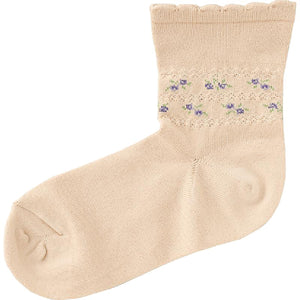 らくらくフィットクルーソックス(花柄) ベージュ 22～24cm