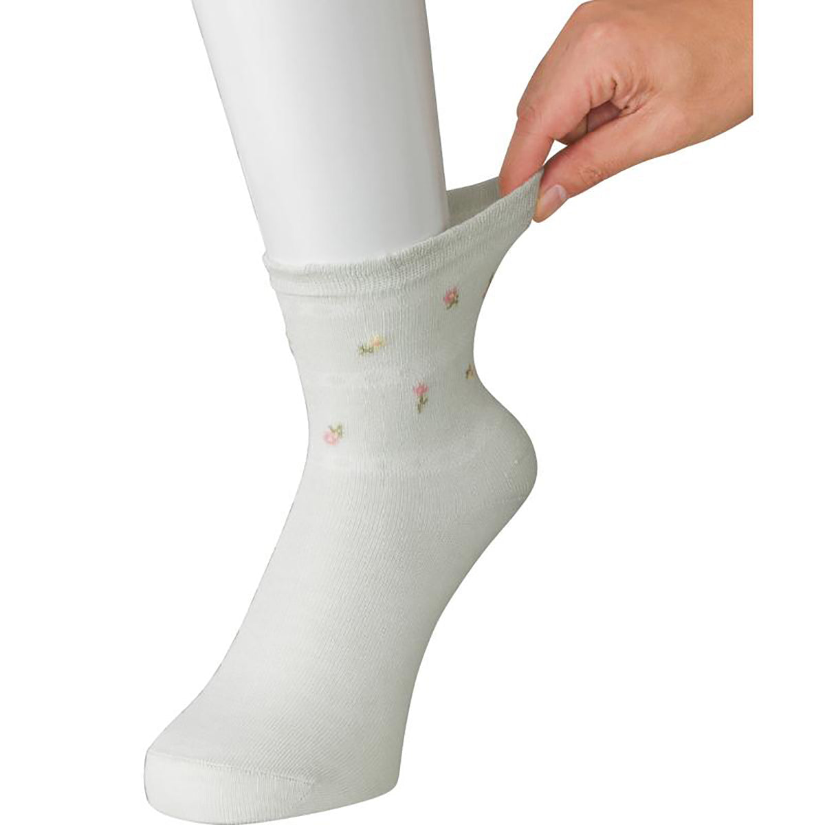 すべり止め付き涼感素材ソックス(花柄) グレー 22～24cm