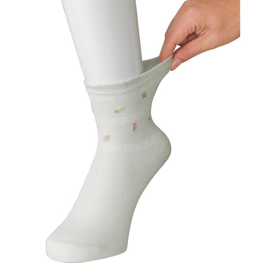 すべり止め付き涼感素材ソックス(花柄) グレー 22～24cm
