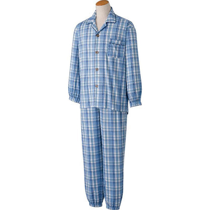 大きめボタンのびのびストレッチパジャマ ブルー S/M/L/LL/3L/4L
