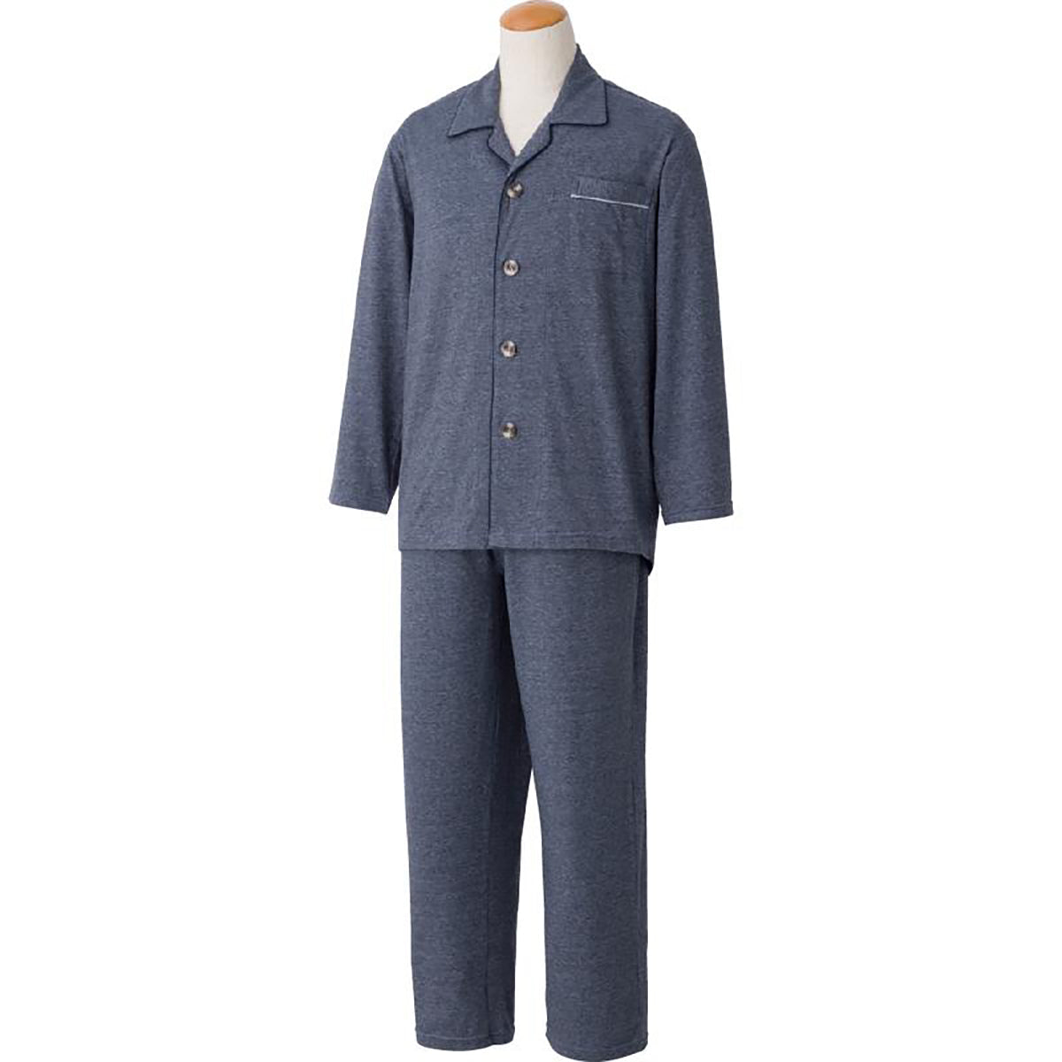 大きめボタンのびのびストレッチパジャマ ネイビー S/M/L/LL/3L/4L