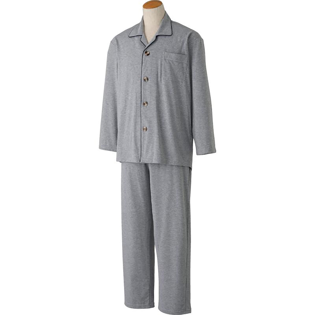 ワンタッチのびのびストレッチパジャマ グレー S/M/L/LL/3L/4L