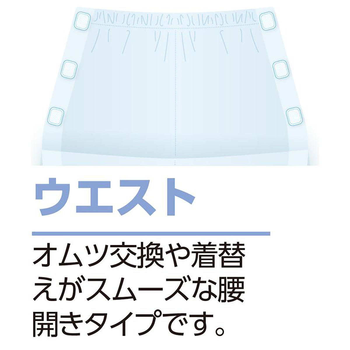 ワンタッチテープ＋腰開き楊柳パジャマ ブルー S/M/L/LL