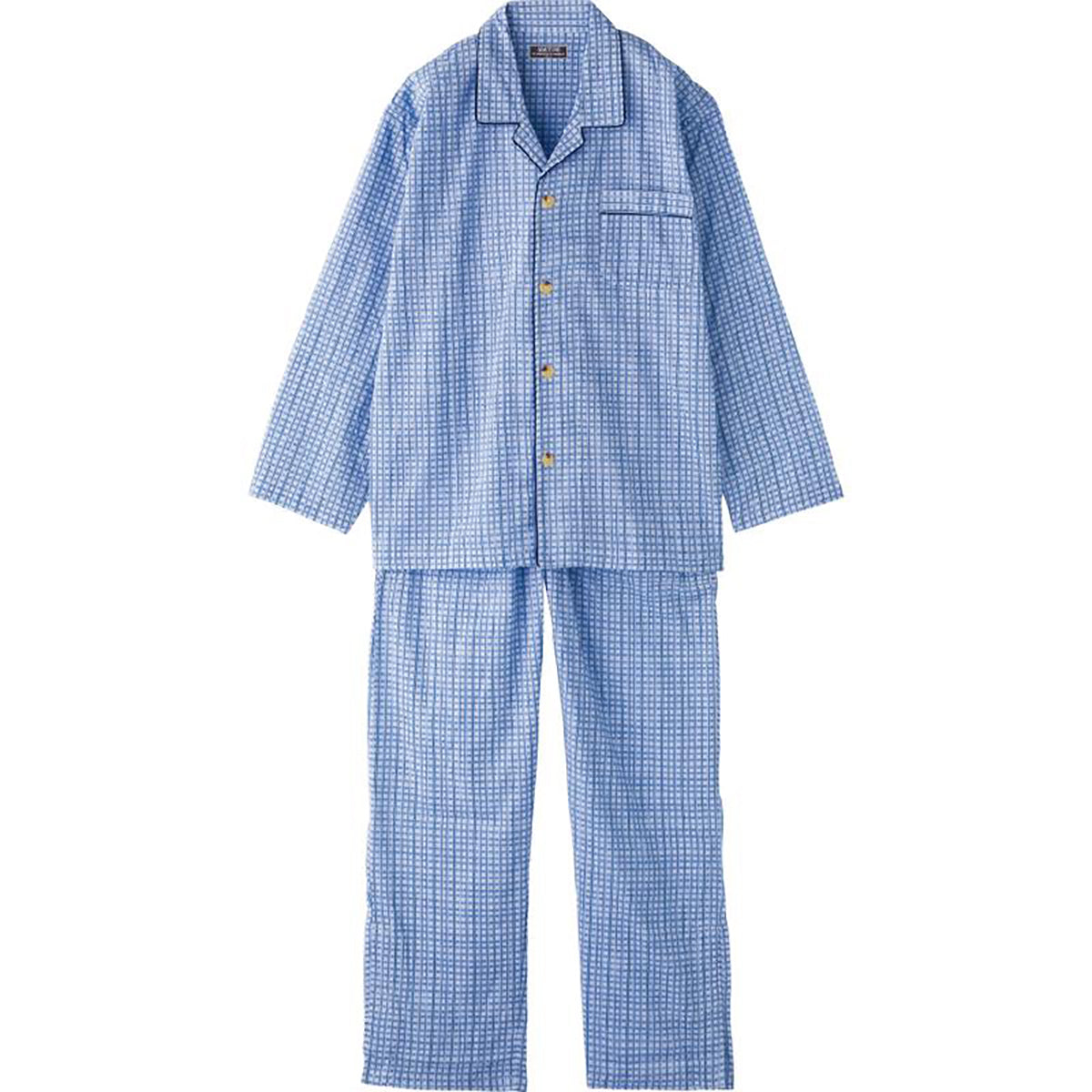 ワンタッチテープ＋腰開き楊柳パジャマ ブルー S/M/L/LL