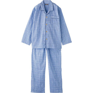 ワンタッチテープ＋腰開き楊柳パジャマ ブルー S/M/L/LL