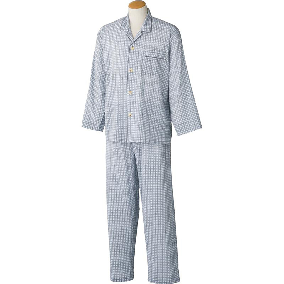 ワンタッチテープ＋腰開き楊柳パジャマ グレー S/M/L/LL