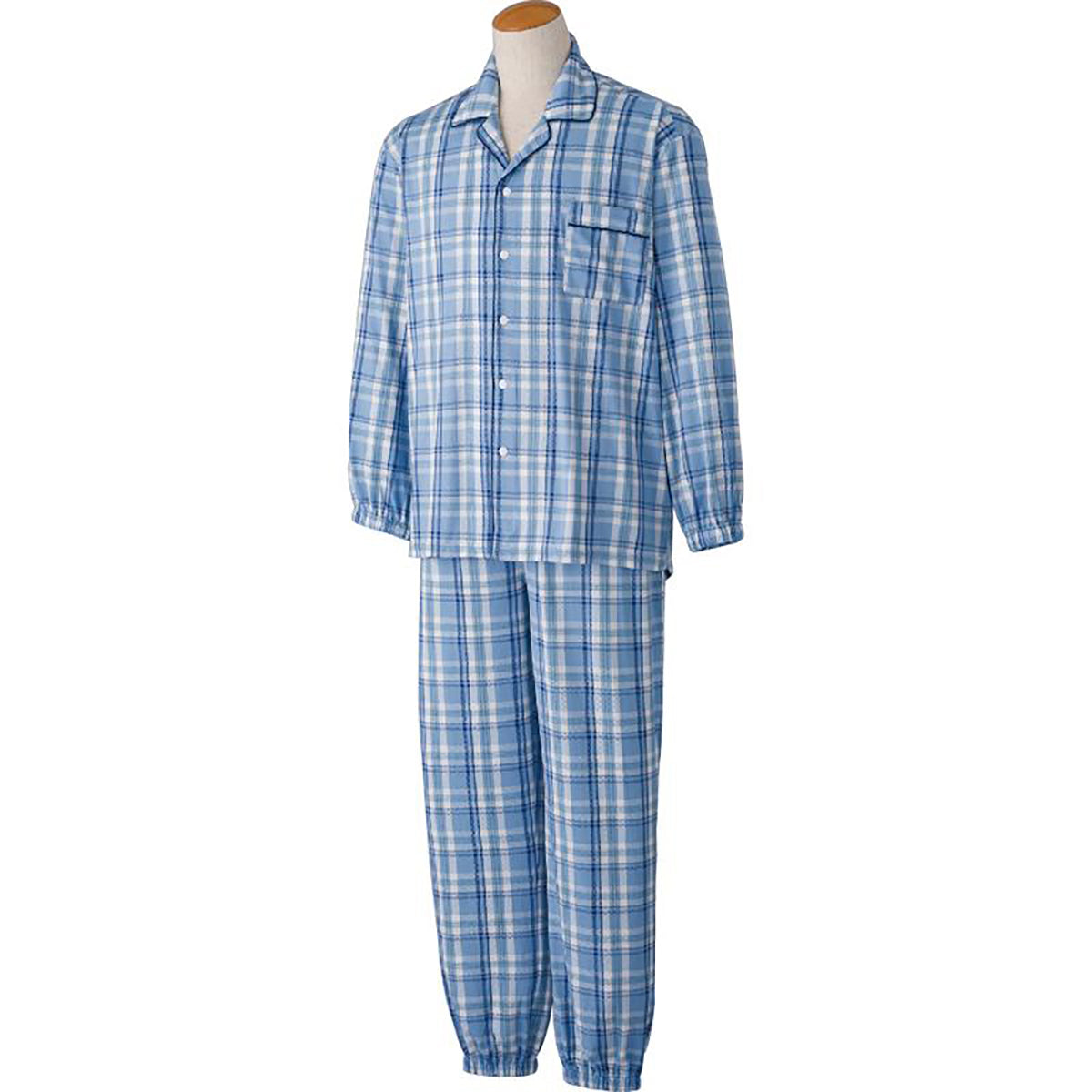 のびのびストレッチホックパジャマ ブルー S/M/L/LL/3L/4L