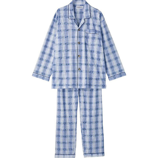 大きめボタン天竺パジャマ ブルー S/M/L/LL