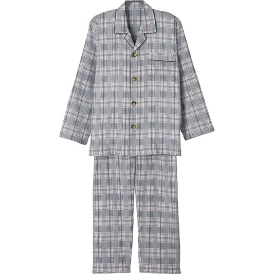 大きめボタン楊柳パジャマ グレー S/M/L/LL