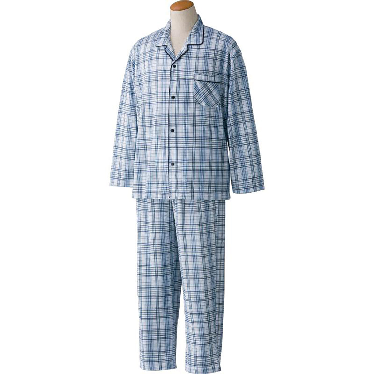 ホック天竺パジャマ ブルー S/M/L/LL