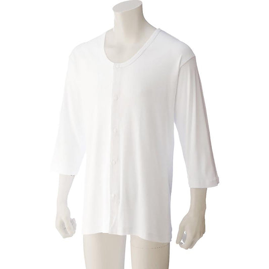 7分袖大寸ホックシャツ ホワイト 3L/4L/5L