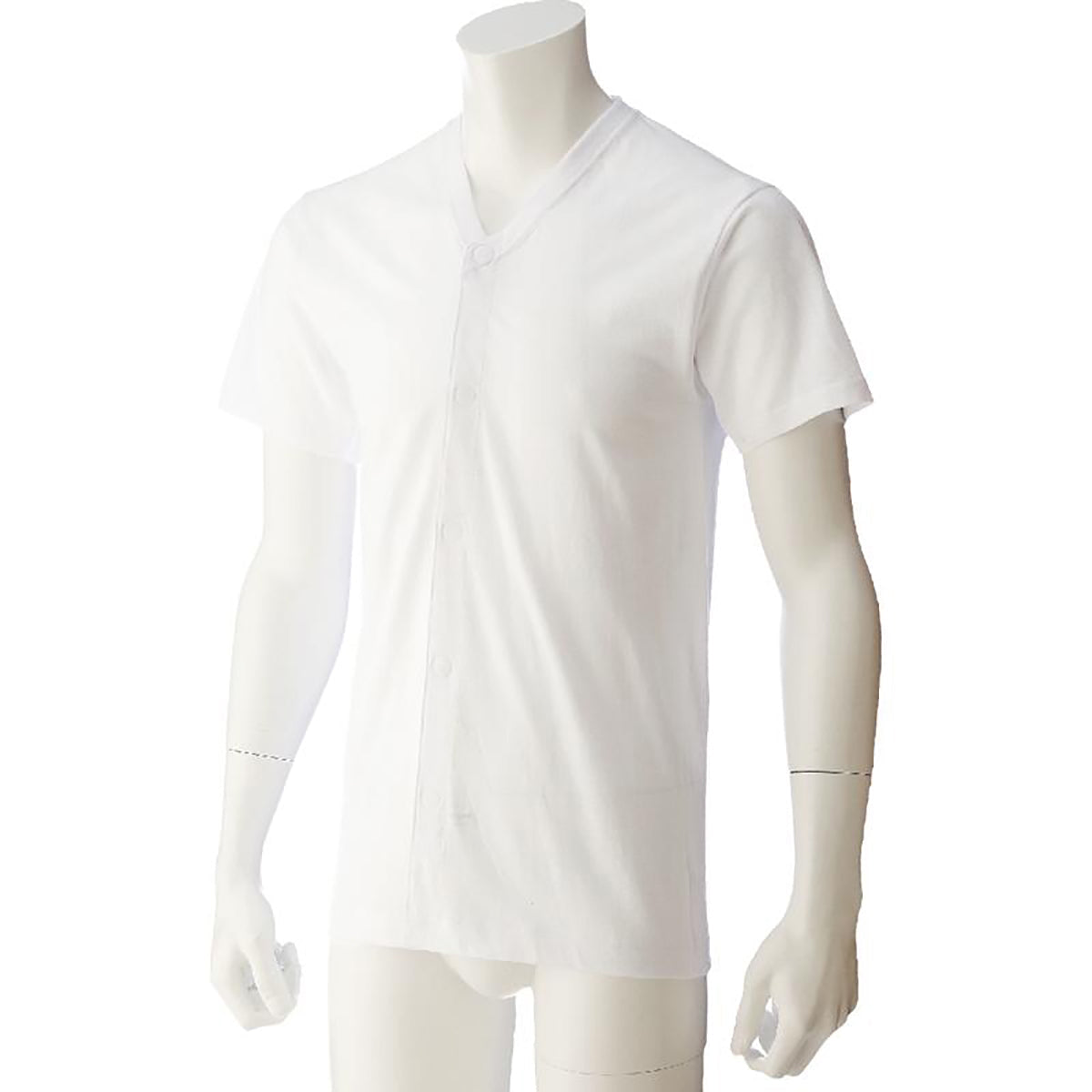 半袖Ｖ首ワンタッチシャツ ホワイト M/L/LL