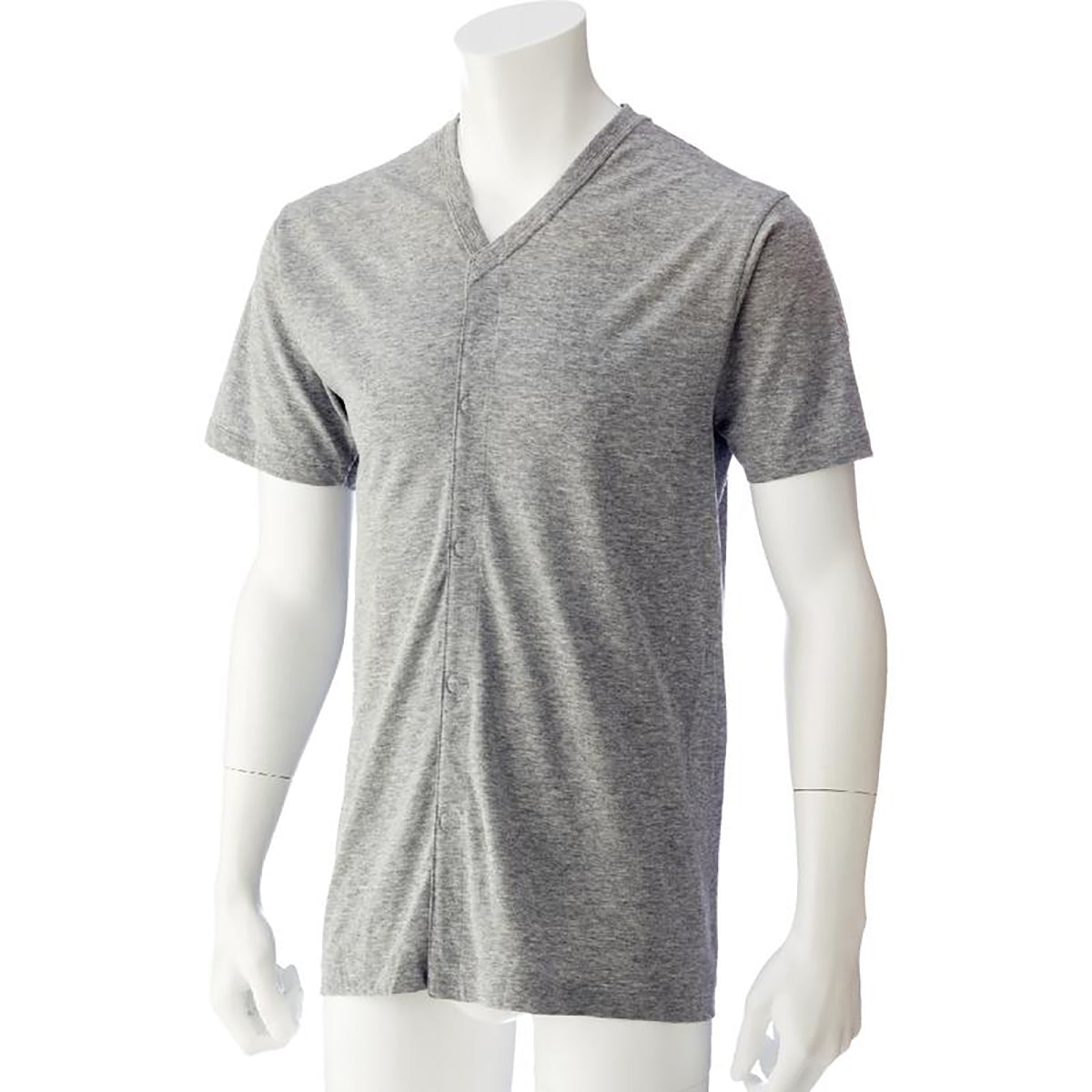 半袖Ｖ首ワンタッチシャツ グレー M/L/LL