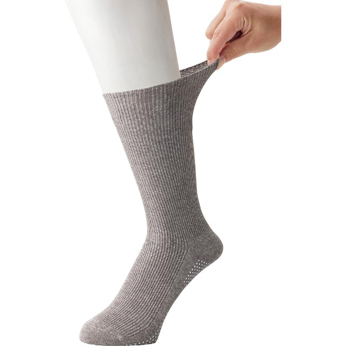 足首ゴムなしすべり止め付ソックス グレー 24～26cm