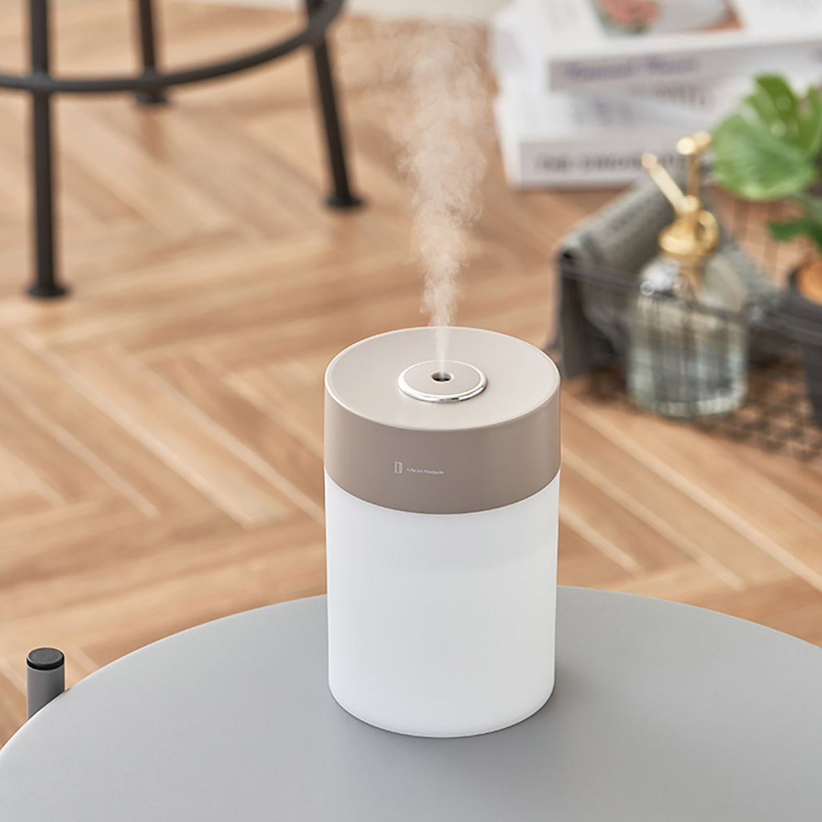 USB給電式加湿器　LEDライト付　モカ