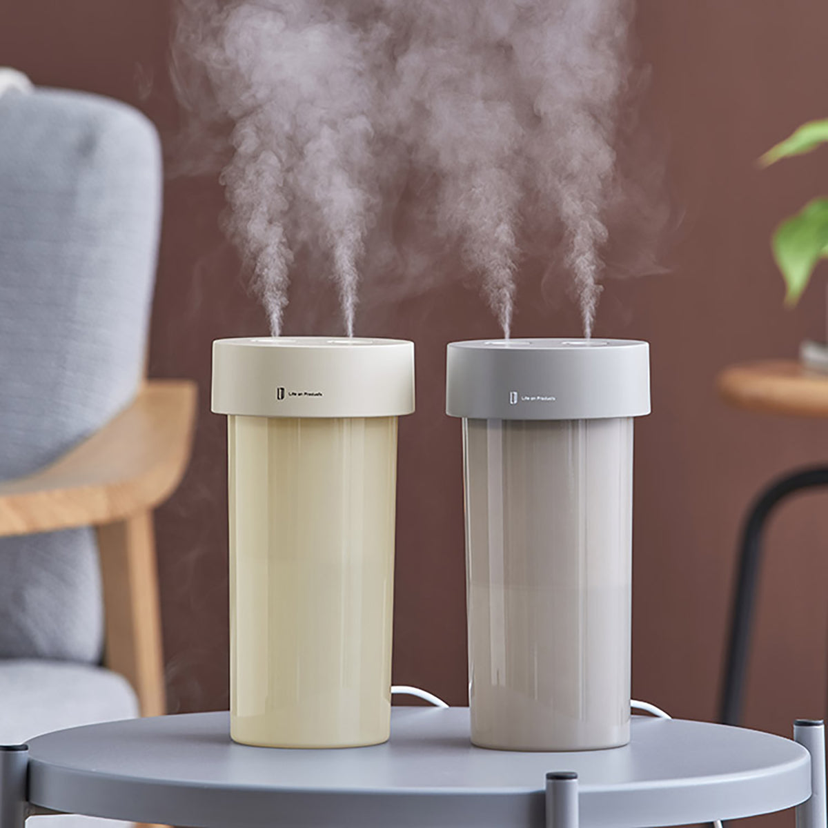 USB給電式ファン内蔵ツインジェット加湿器　モカ