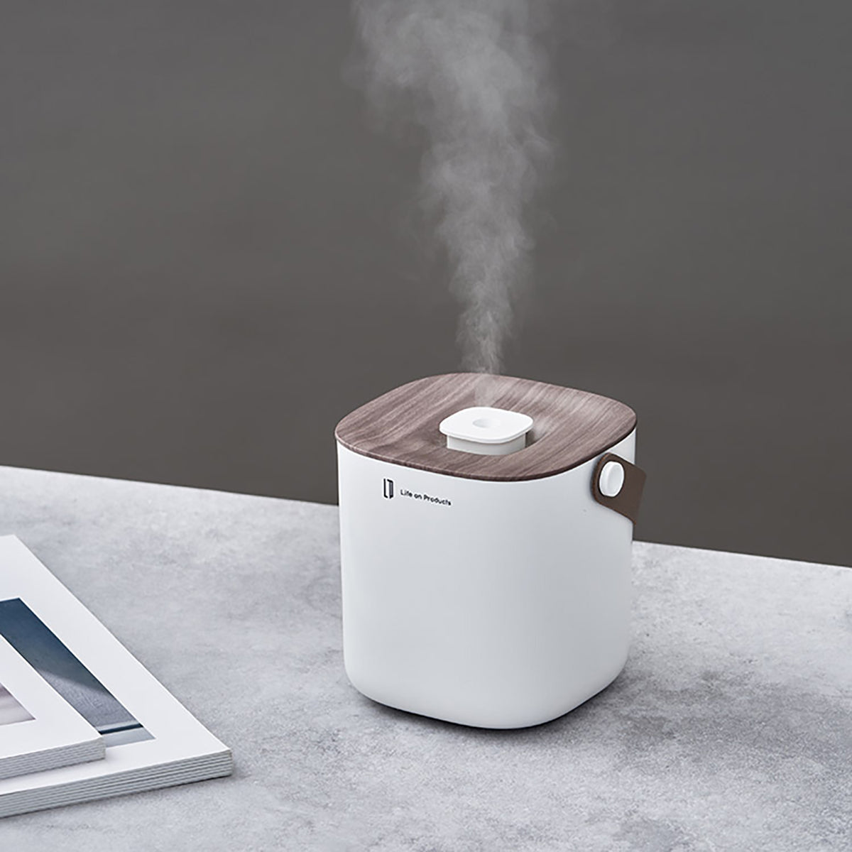 充電式ボックス型加湿器　-Premium WOOD- グレージュウッド