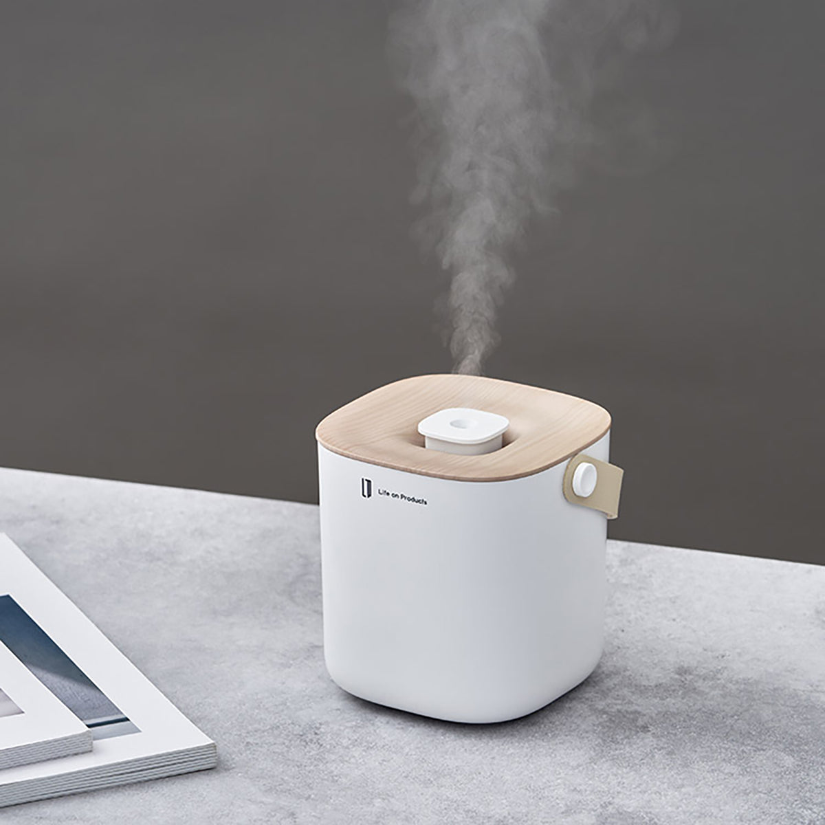 充電式ボックス型加湿器　-Premium WOOD- ホワイトウッド