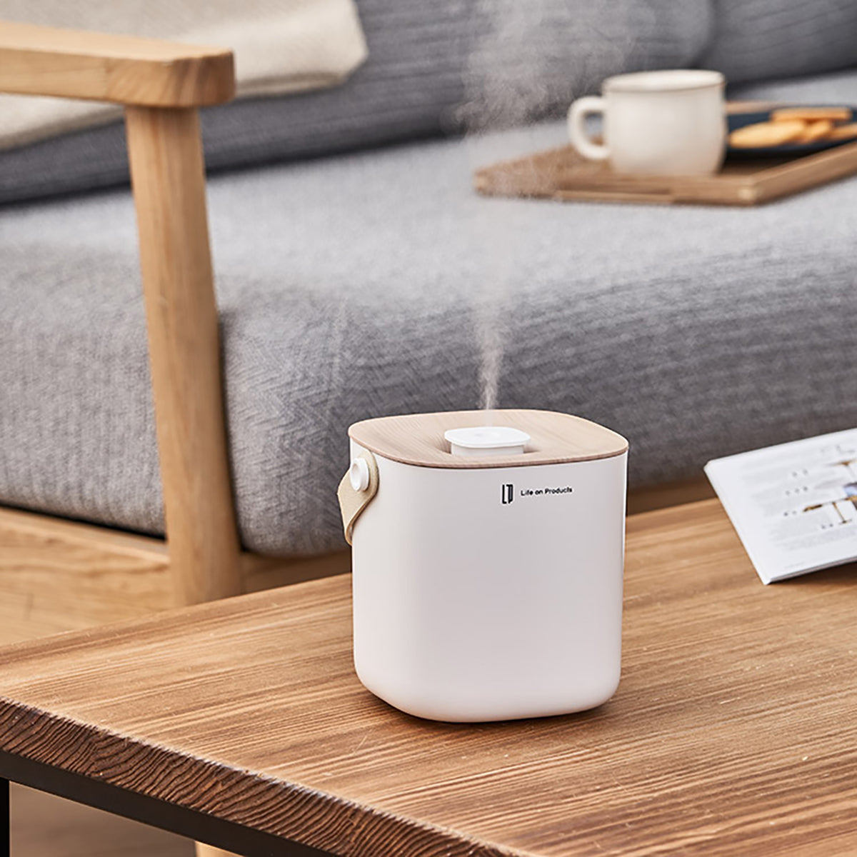 充電式ボックス型加湿器　-Premium WOOD- ホワイトウッド