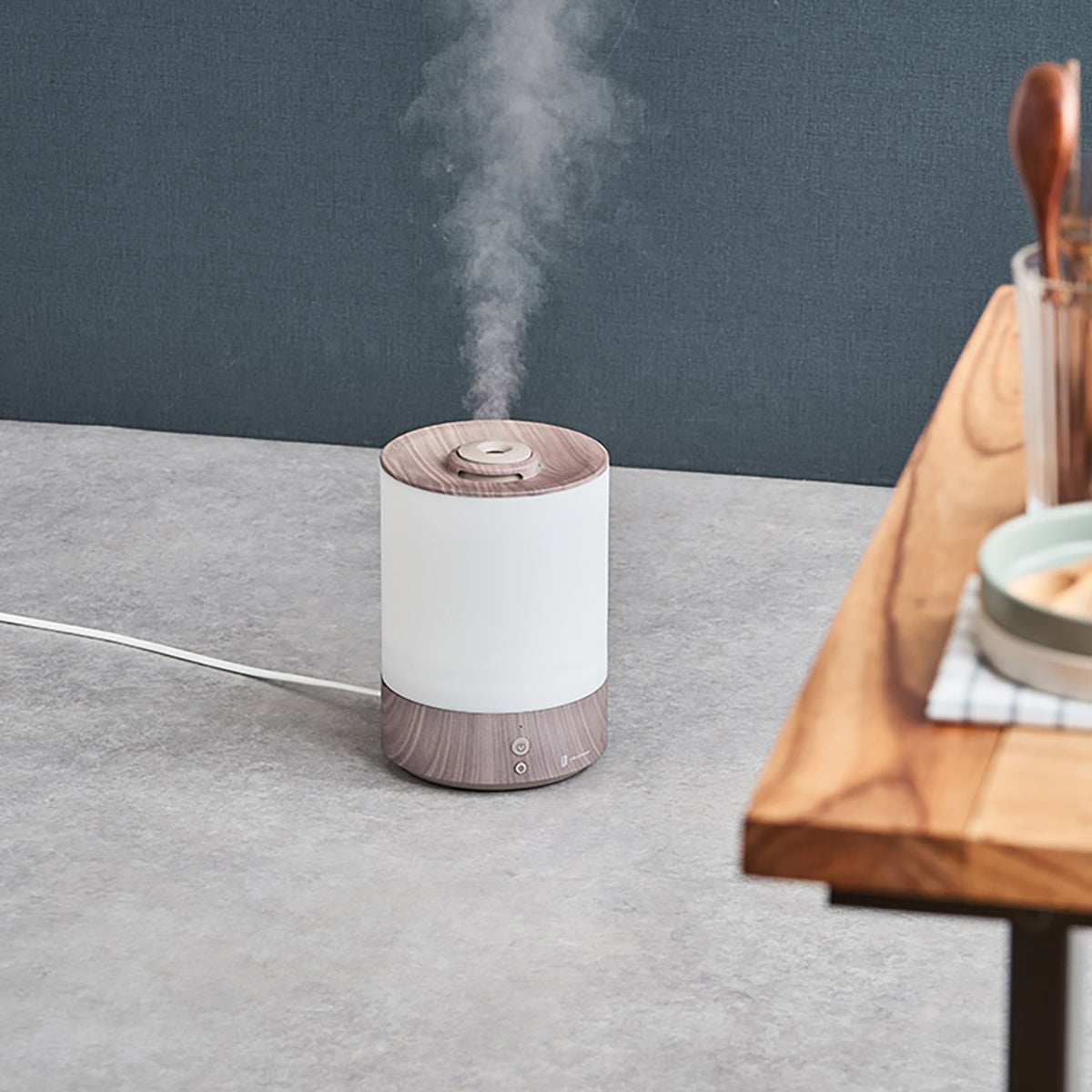 上部給水式　超音波加湿器　ライト付-Premium WOOD-　グレージュウッド