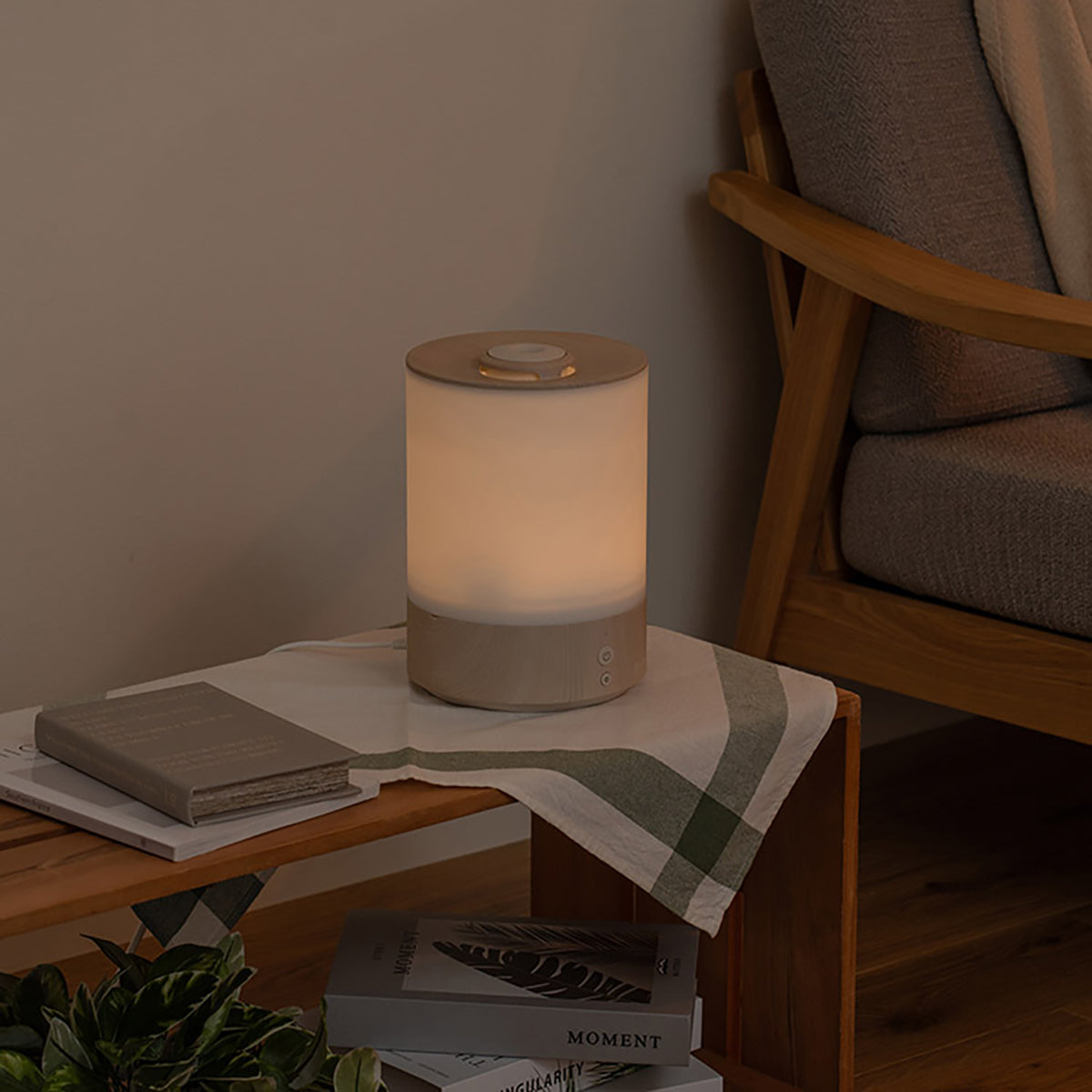 上部給水式　超音波加湿器　ライト付-Premium WOOD-　グレージュウッド