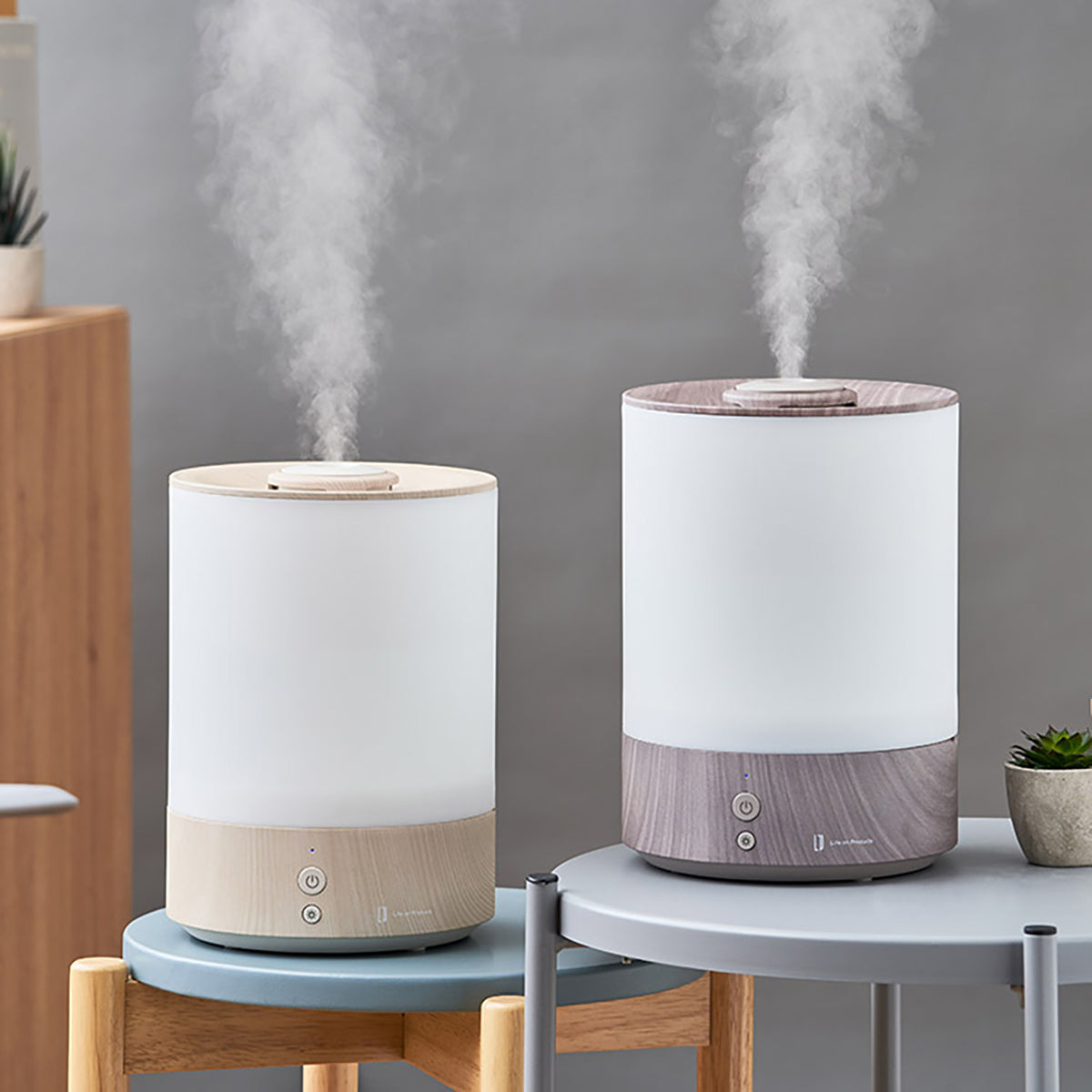 上部給水式　超音波加湿器　ライト付-Premium WOOD-　ホワイトウッド