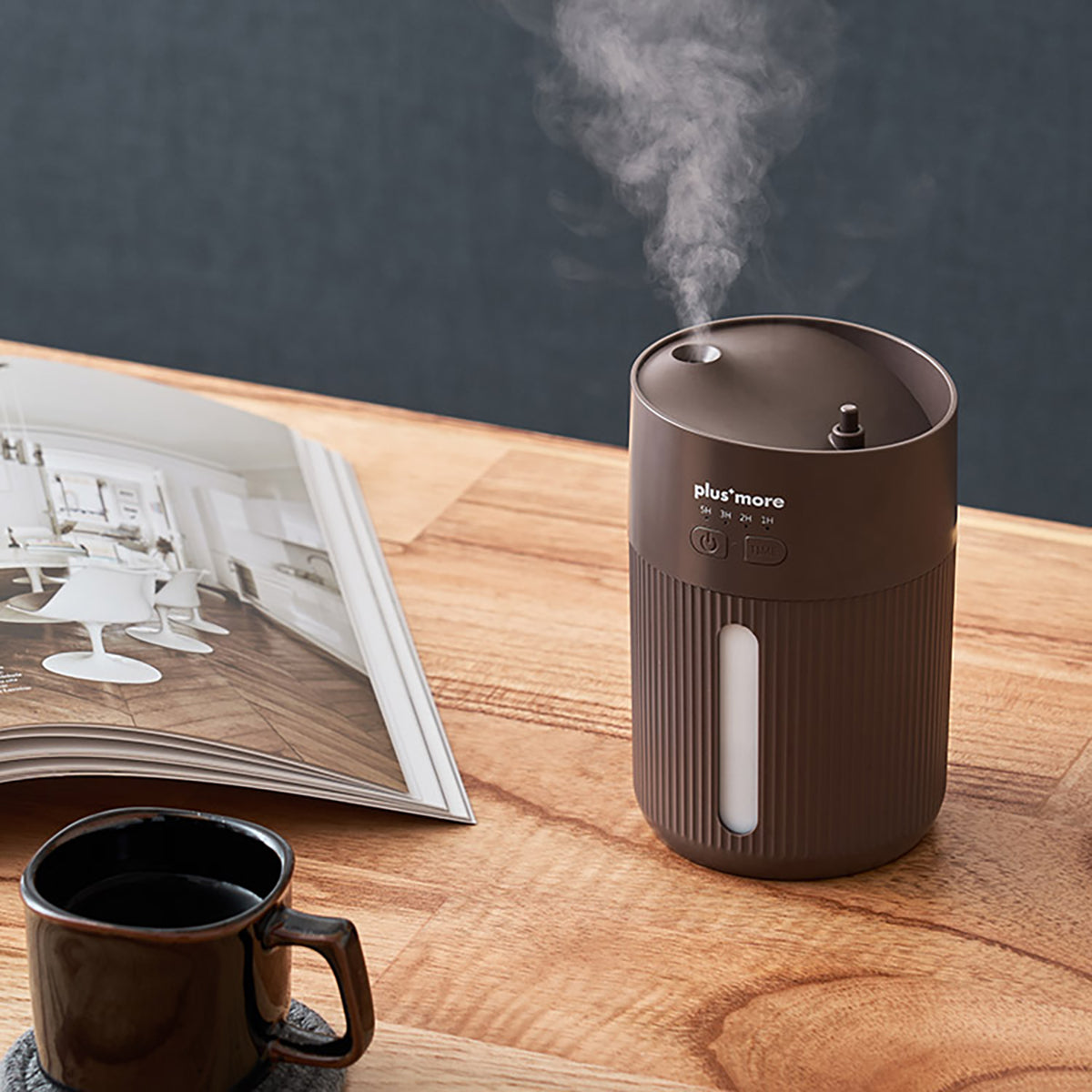 倒れても水がこぼれにくい 充電式コードレス 上部給水 加湿器 モカ