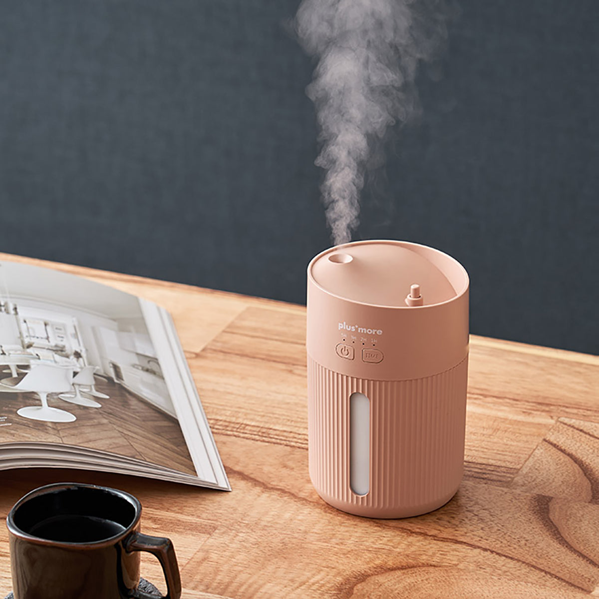 倒れても水がこぼれにくい 充電式コードレス 上部給水 加湿器 ペールレッド