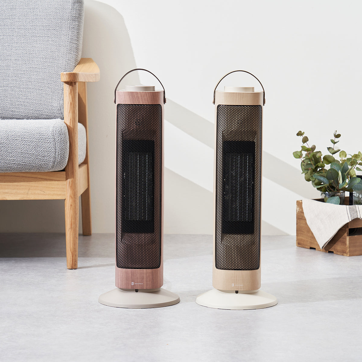 タワー型 セラミックファンヒーター&ファン -Premium WOOD- ホワイトウッド