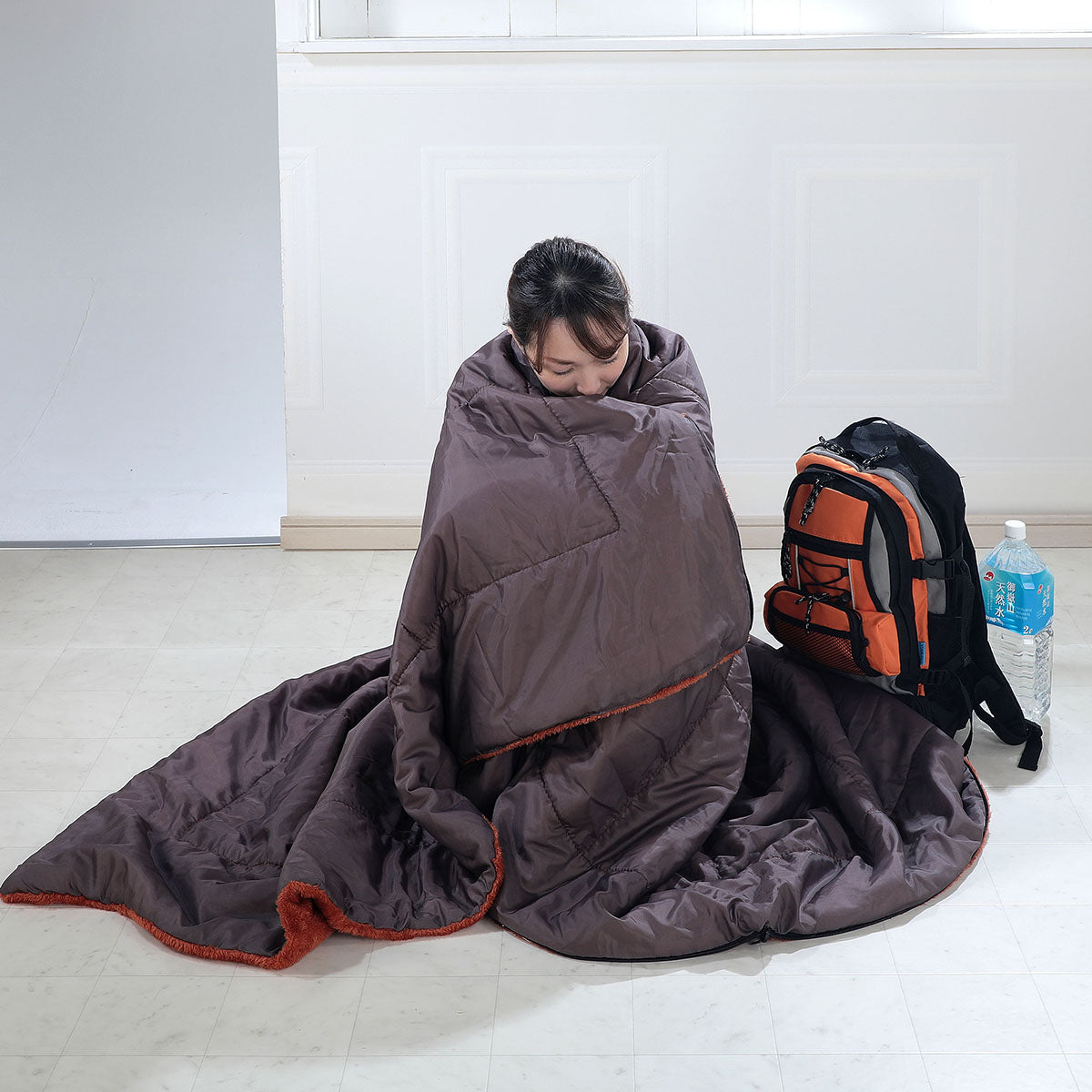 FLAME YARN 岩盤浴のような寝袋 収納カバー付き 170×190cm ブラウン