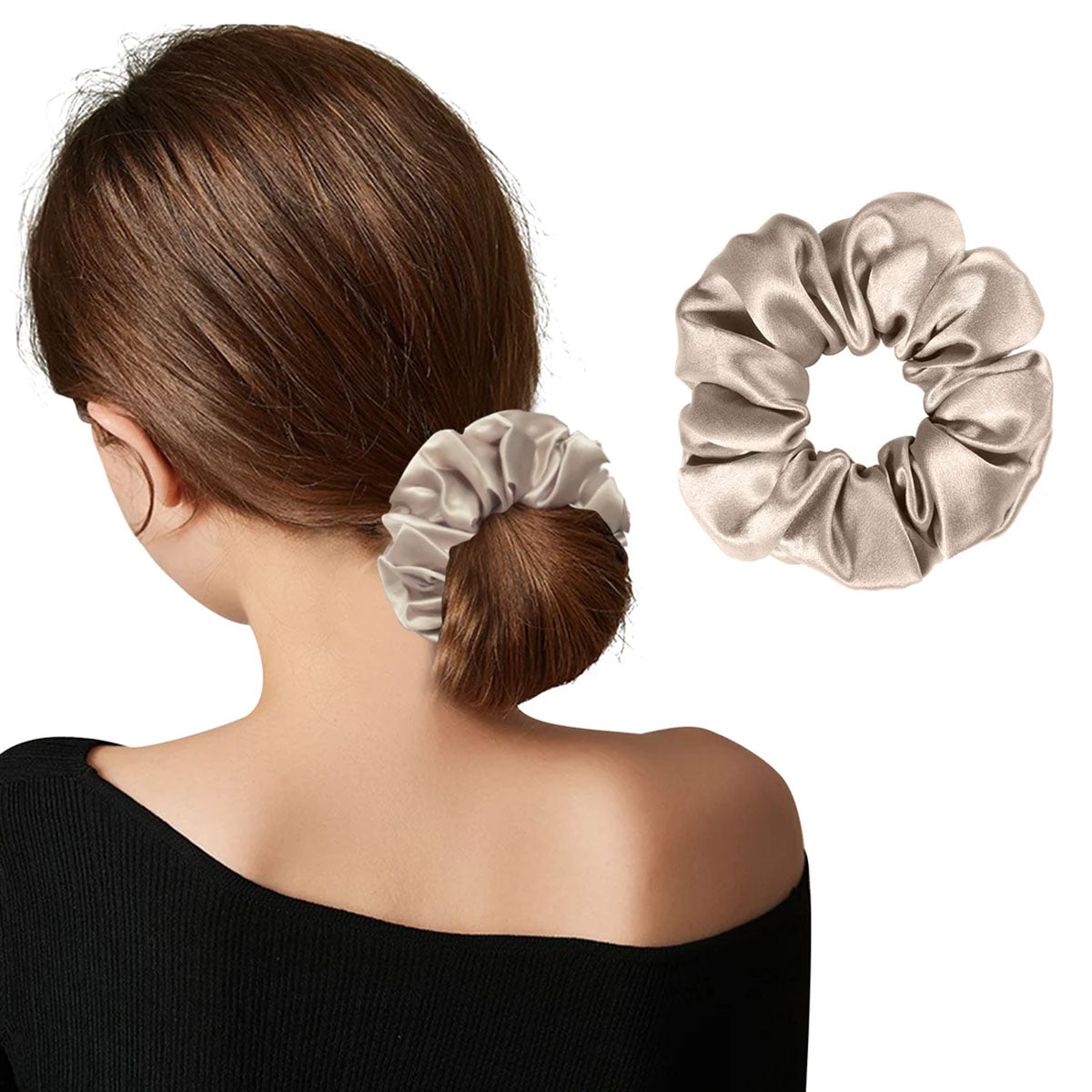 シルク シュシュ ヘアゴム ヘアアクセサリー シャンパン