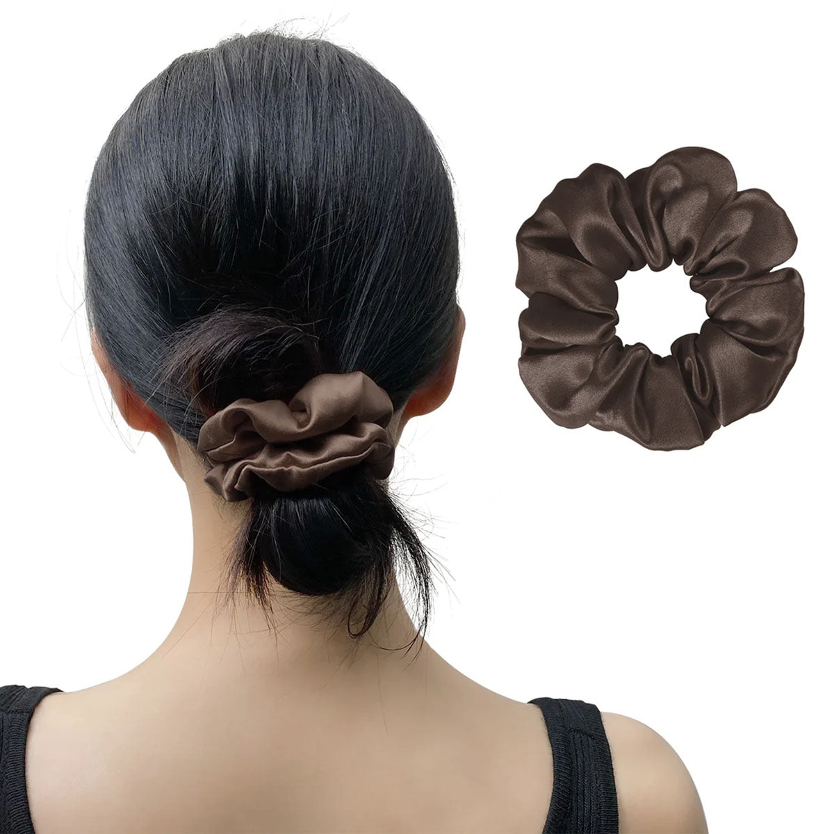 シルク シュシュ ヘアゴム ヘアアクセサリー ブラウン