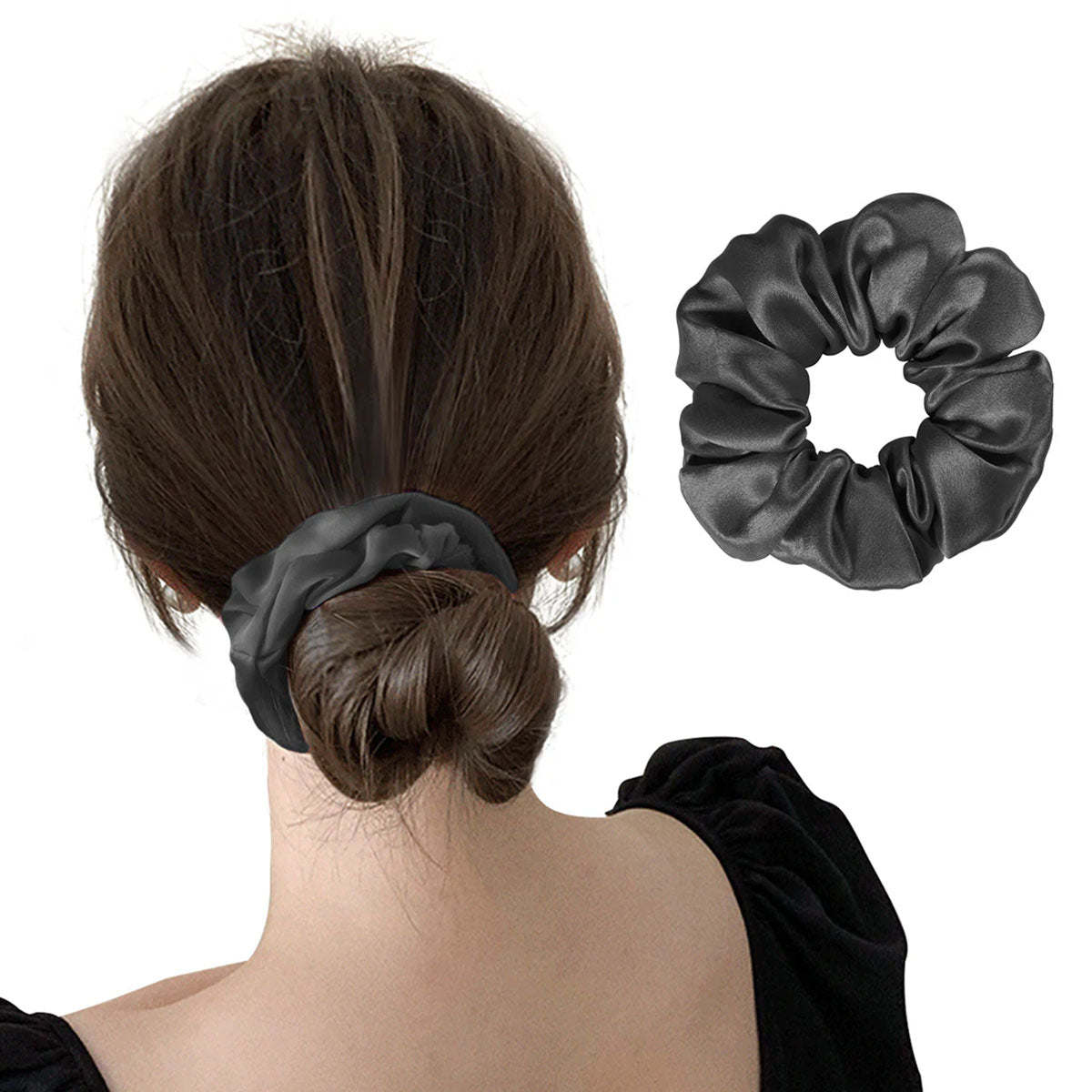 シルク シュシュ ヘアゴム ヘアアクセサリー ダークグレー