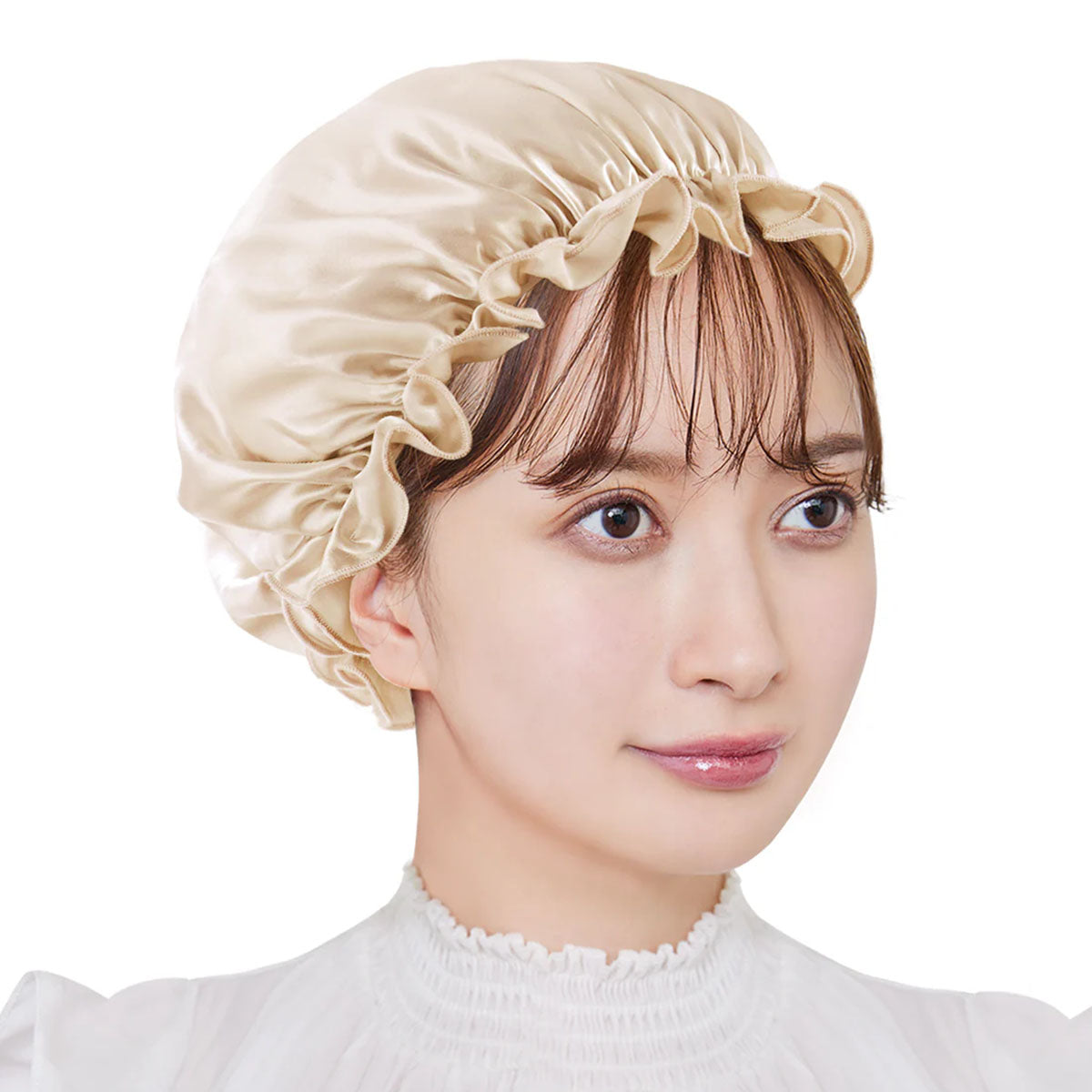 シルク ナイトキャップ 丸型 キャップ ショートヘア用 シャンパン