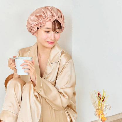 シルク ナイトキャップ 丸型 キャップ ショートヘア用 ローズゴールド
