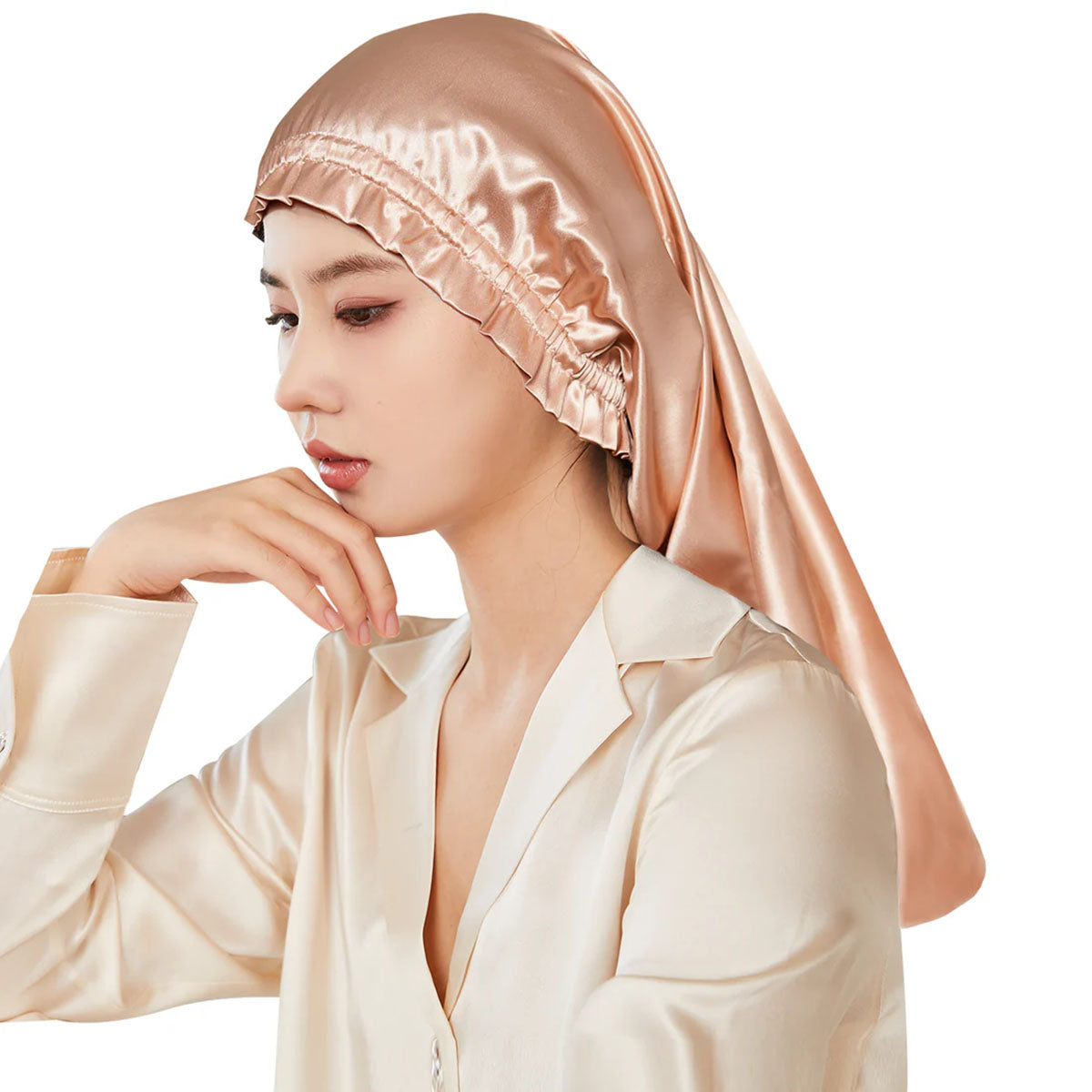 シルク ナイトキャップ 全周ゴムタイプ ヘアケア 56cm ローズゴールド