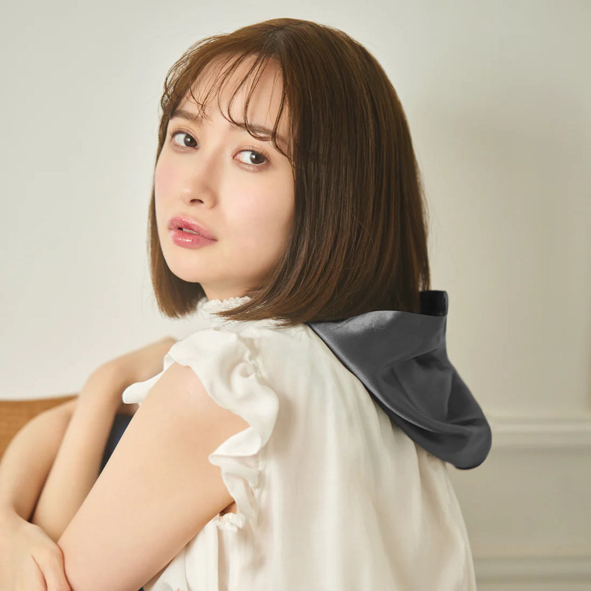 シルク ナイトフーディ ヘアケア ナイトキャップ ブラウン
