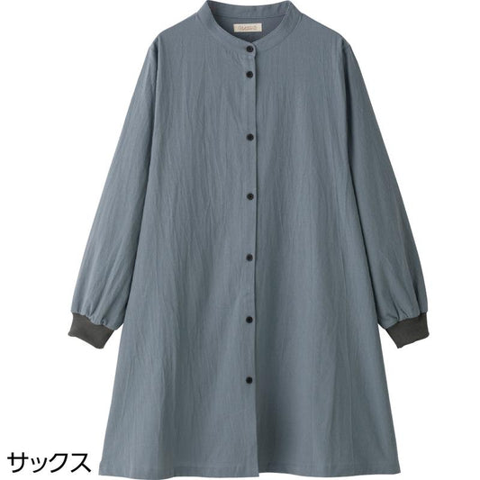 前開きロング丈スモック サックス Ｍ～Ｌ