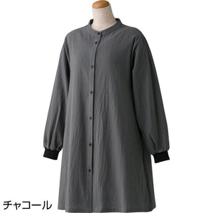 前開きロング丈スモック チャコール Ｍ～Ｌ