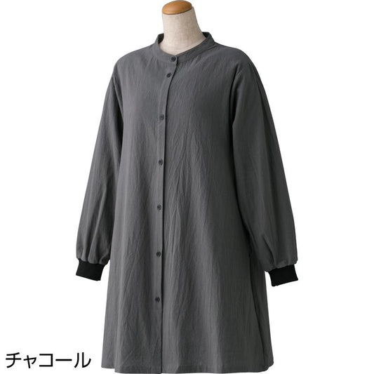 前開きロング丈スモック チャコール Ｍ～Ｌ