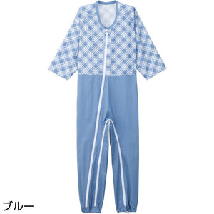 介護用フルオープンつなぎパジャマ ブルー Ｍ
