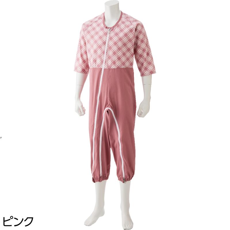 介護用フルオープンつなぎパジャマ ピンク Ｍ