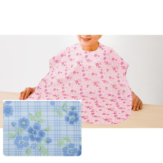 食事用エプロン 花柄ブルー