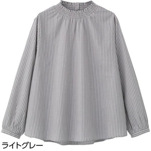 シャーリング衿ブラウス ライトグレー Ｌ